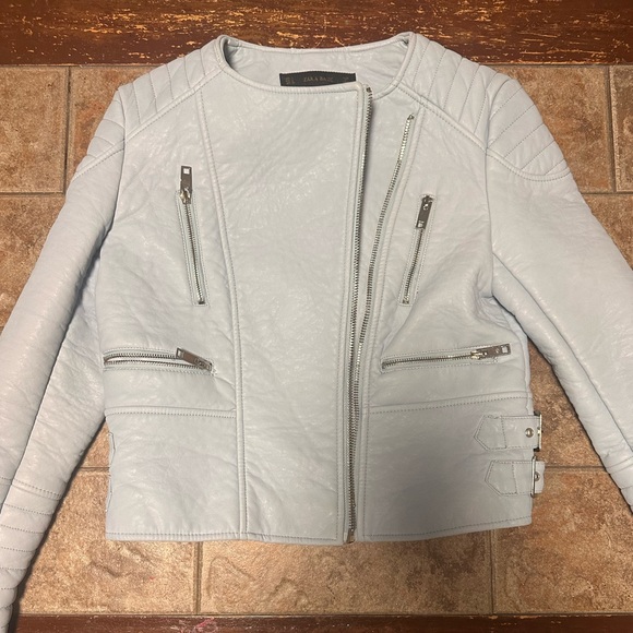 ZARA Basic Faux Leather Biker Motorcycle Jacket - Vintage - Picture 5 of 5
